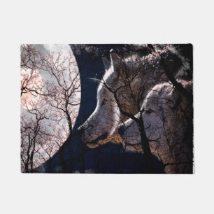 Abstract moon forest wolf tree door mat