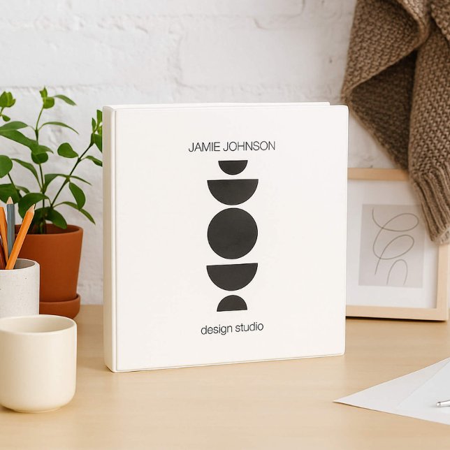 Abstract Moon Phases Geometric Art Black/Ivory 3 Ring Binder (Creator Uploaded)