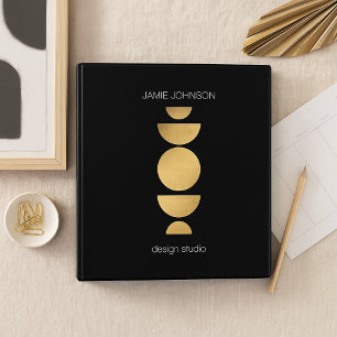 Abstract Moon Phases Geometric Art Gold/Black 3 Ring Binder
