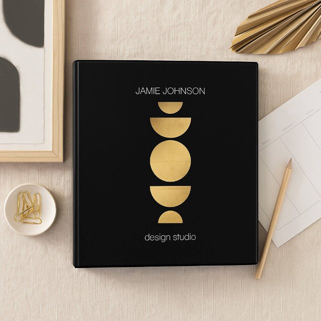Abstract Moon Phases Geometric Art Gold/Black 3 Ring Binder (Creator Uploaded)