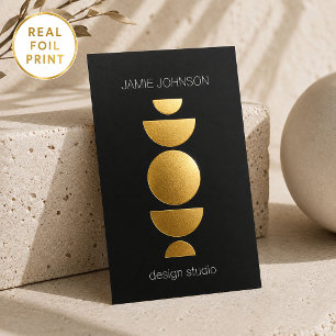 Abstract Moon Phases Geometric Art Gold Foil Black Business Cards