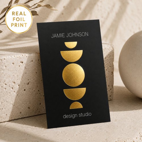 Abstract Moon Phases Geometric Art Gold Foil Black Business Cards