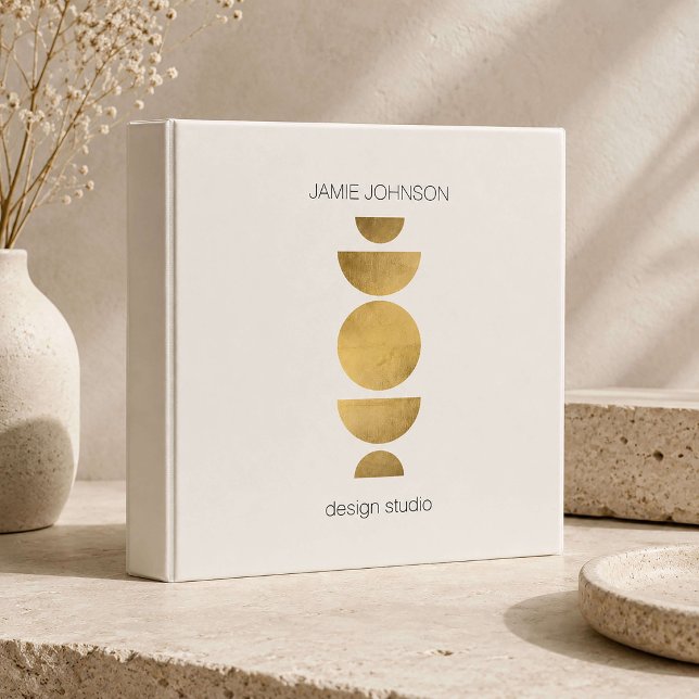 Abstract Moon Phases Geometric Art Gold/Ivory 3 Ring Binder (Creator Uploaded)