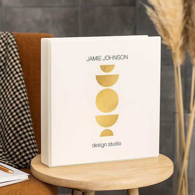 Abstract Moon Phases Geometric Art Gold/Ivory 3 Ring Binder (Creator Uploaded)