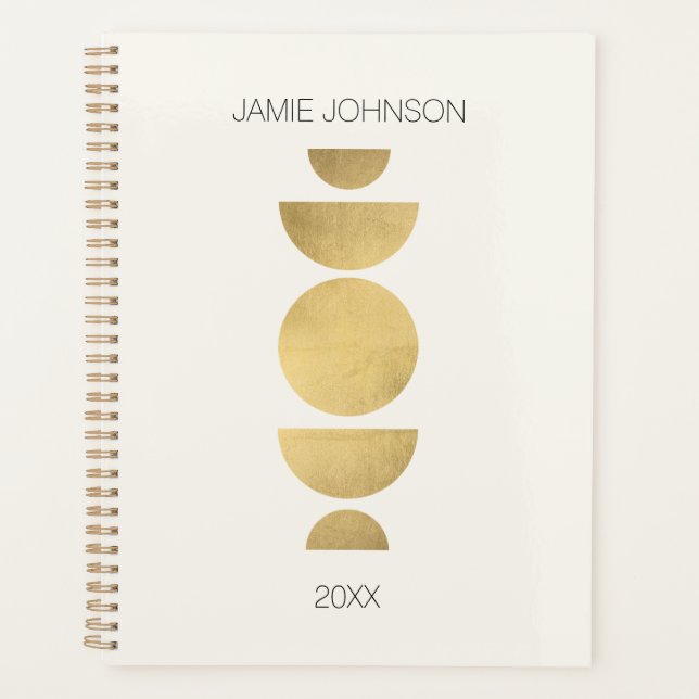 Abstract Moon Phases Geometric Art Gold/Ivory Planner (Front)