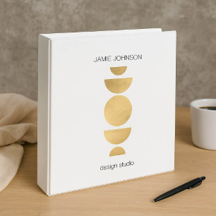 Abstract Moon Phases Geometric Art Gold/White 3 Ring Binder