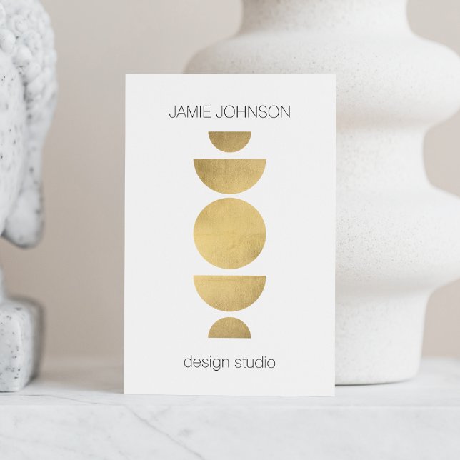 Abstract Moon Phases Geometric Art Gold/White Business Card (Creator Uploaded)