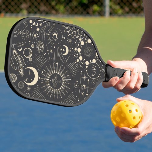 Abstract Moon Phases Monogram Pickleball Paddle