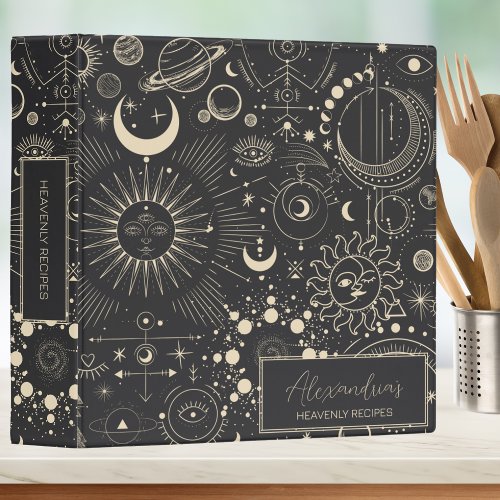 Abstract Moon Phases Monogram Recipe  3 Ring Binder
