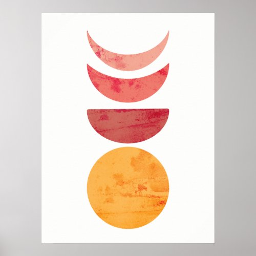 Abstract Moon Phases warm colors poster print