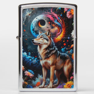 Abstract Moon Wolf Zippo Lighter