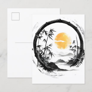 Abstract Moon Zen Bamboo Flow Announcement Postcard