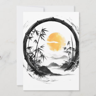 Abstract Moon Zen Bamboo Flow Holiday Card