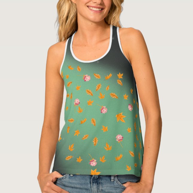 Abstract moonlight autumn leaves roses  tank top (Front)
