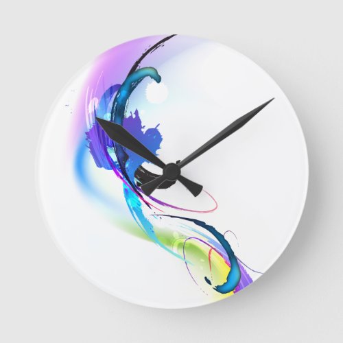 Abstract Morning Glory Paint Splatters Round Clock