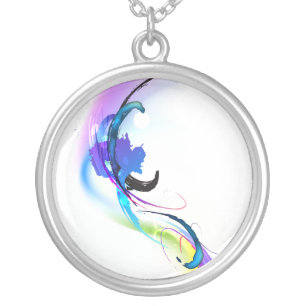 Abstract Morning Glory Paint Splatters Silver Plated Necklace