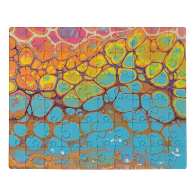 Abstract Morning Glory Yellow Teal Orange Pink Jigsaw Puzzle (Puzzle Horizontal)