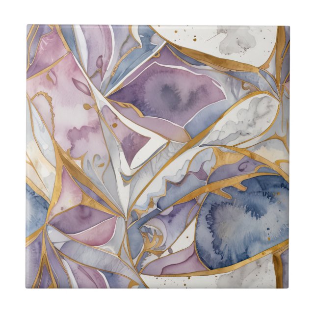 Abstract Mosaic Blue and Violet Ceramic Tile (Front)