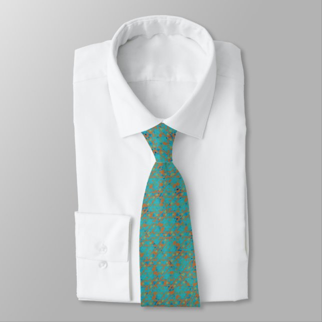 Abstract Mosaic Criss Cross Turquoise Orange Tie (Tied)