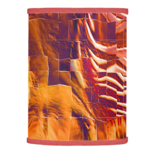 Abstract mosaic design of reddish orange tinfoil lamp shade