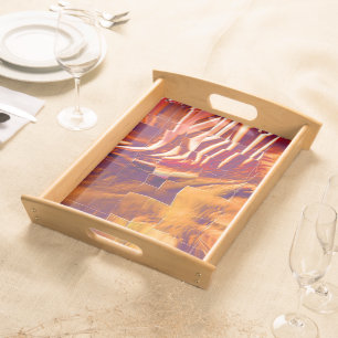 Abstract mosaic design of reddish orange tinfoil  serving tray