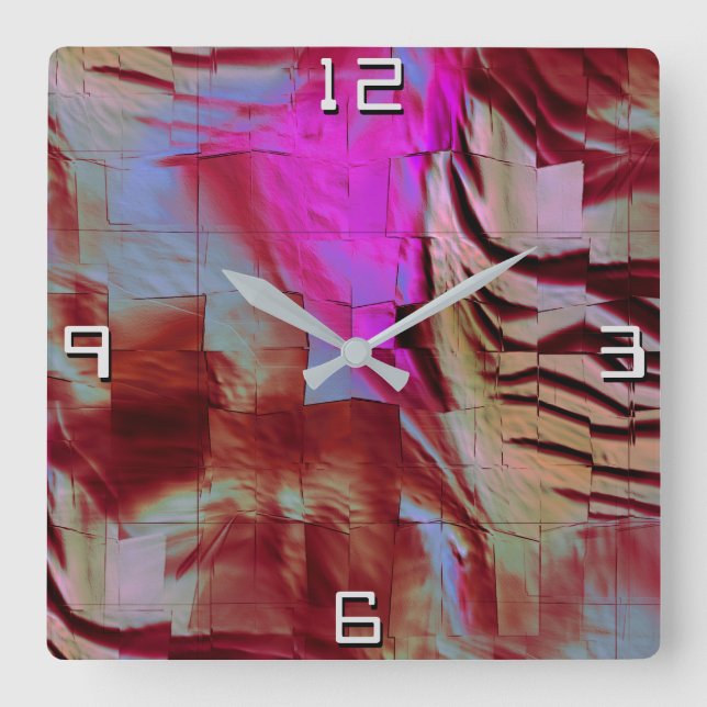 Abstract mosaic drawing of rocky pink and rusty  square wall clock (Front)