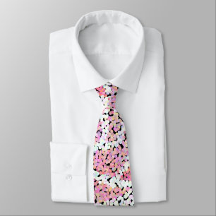Abstract mosaic flower rose pink white gray floral neck tie