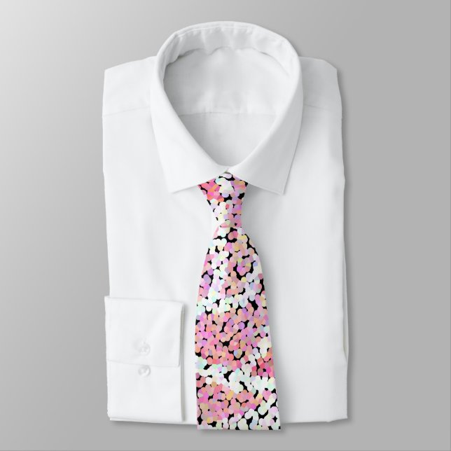 Abstract mosaic flower rose pink white gray floral neck tie (Tied)