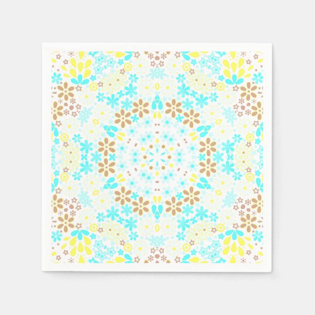 Abstract mosaic kaleidoscopic floral flowers white napkins (Front)
