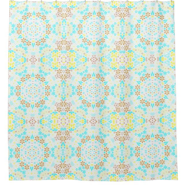 Abstract mosaic kaleidoscopic floral flowers white shower curtain (Front)