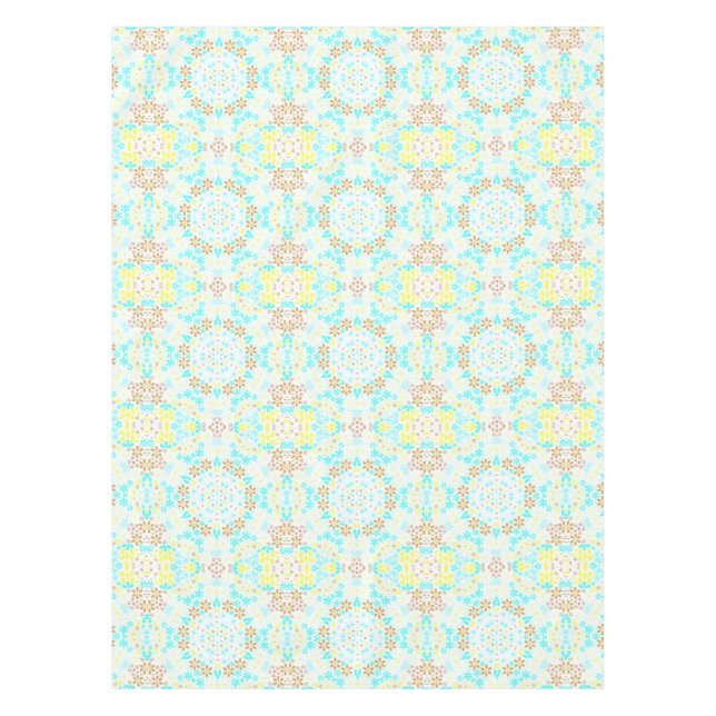 Abstract mosaic kaleidoscopic floral flowers white tablecloth (Front)