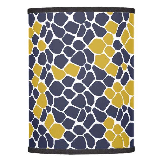 Abstract mosaic, navy blue, mustard yellow, white lamp shade (Front)