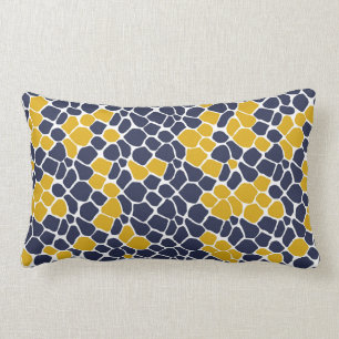 Abstract mosaic, navy blue, mustard yellow, white lumbar pillow