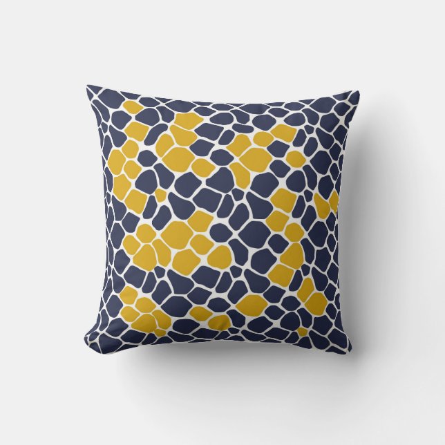 Abstract mosaic, navy blue, mustard yellow, white throw pillow (Front)