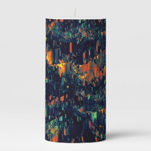 Abstract mosaic of displaced campfire on greenish  pillar candle