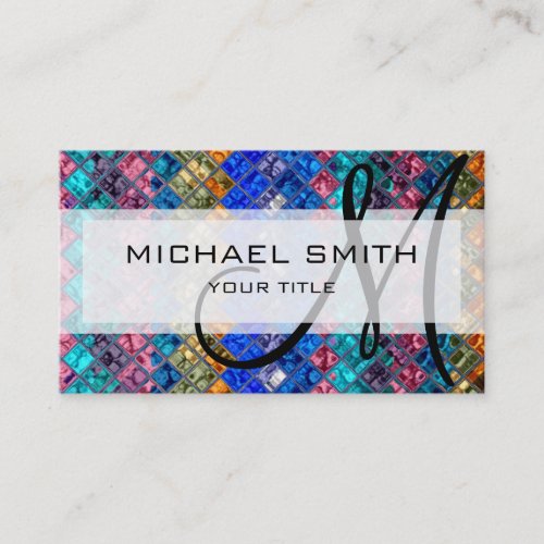 Abstract Mosaic Pattern Custom Monogram 3 Business Card