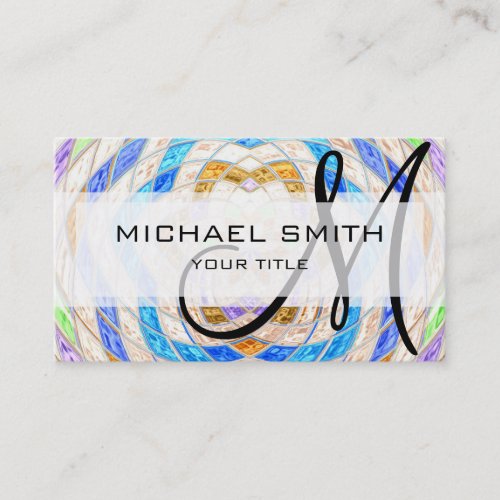 Abstract Mosaic Pattern Custom Monogram 7 Business Card