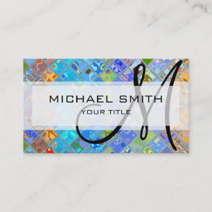 Abstract Mosaic Pattern Custom Monogram Business Card
