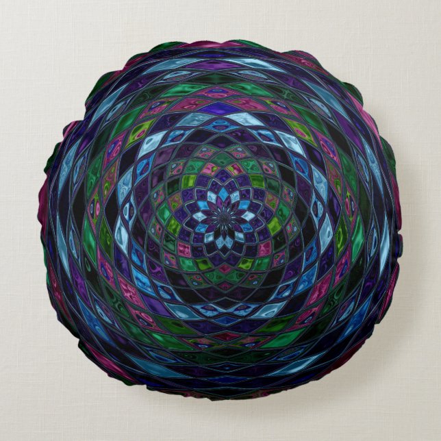 Abstract Mosaic Pattern Round Pillow (Front)