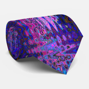 Abstract Mosaic Pink and Blue Wavy Retro Neck Tie