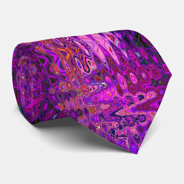 Abstract Mosaic Pink and Purple Wavy Retro Neck Tie (Rolled)