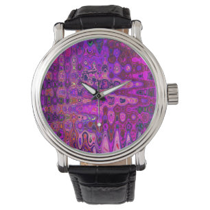 Abstract Mosaic Pink and Purple Wavy Retro Watch