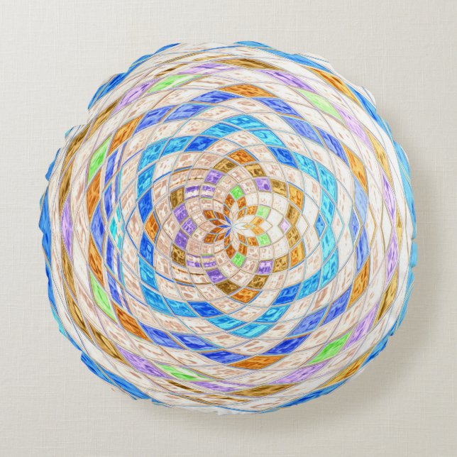 Abstract Mosaic Stained Glass #4 Round Pillow (Front)