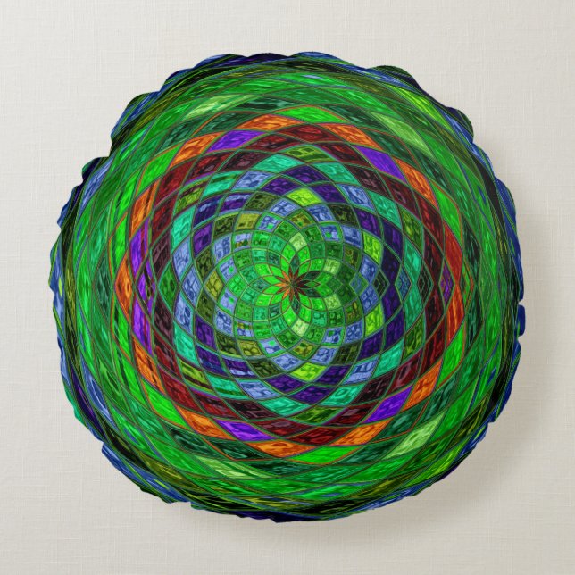 Abstract Mosaic Stained Glass #8 Round Pillow (Front)