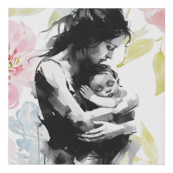 Abstract Mother And Child Ink And Watercolor Faux Canvas Print by Ilze_Lucero_Photo at Zazzle