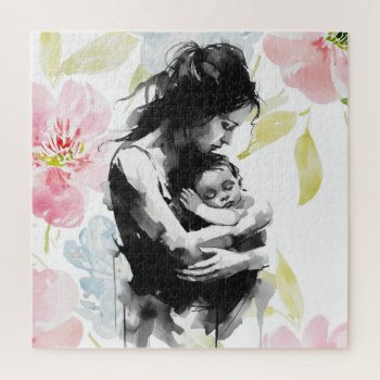 Abstract Mother And Child Ink And Watercolor Jigsaw Puzzle by Ilze_Lucero_Photo at Zazzle