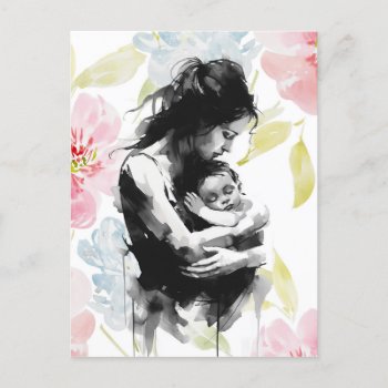 Abstract Mother And Child Ink And Watercolor Postcard by Ilze_Lucero_Photo at Zazzle