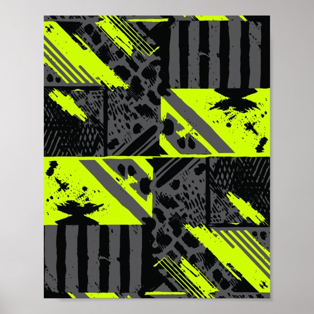 Abstract Motion in Lime Green, Black, and Gray Poster (Front)