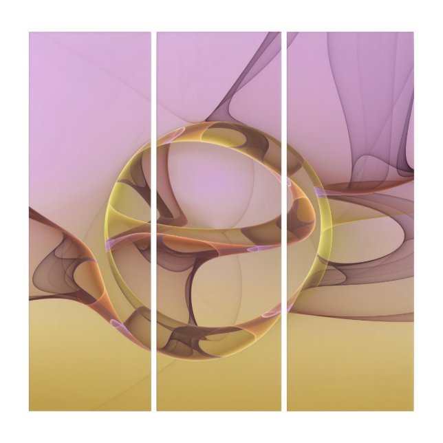 Abstract Motions Modern Pink Golden Art Triptych (Front)