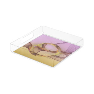 Abstract Motions Modern Pink Golden Fractal Art Acrylic Tray